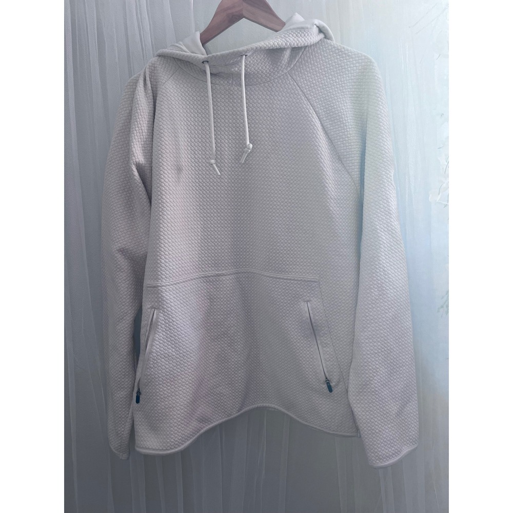 FLX Womens XL Quilted Bubble Texture Pullover Hoodie Cream Zippered Pockets